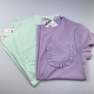 ~ NEW crewcuts J.Crew KIDS XL Tshirts* (2) Lavender + Mint, Ruffle Pocket Cotton